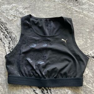 Puma Black Cropped Performance Sports Bra with Silver Logo